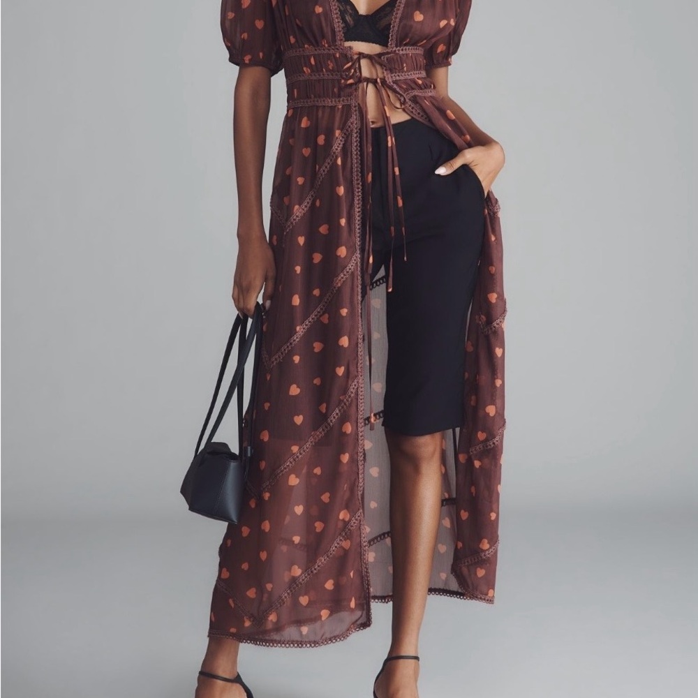 Anthropologie Brown Heart Patterned Dress